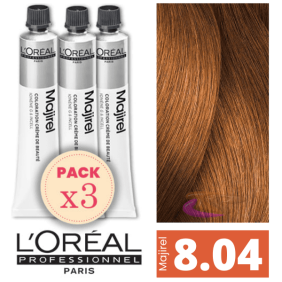 L`Oréal - Pack 3 Tintes MAJIREL 8.04 Rubio Claro Natural Cobrizo 50 ml