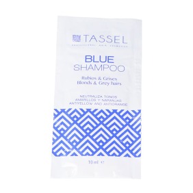 Tassel - SACHET Champú AZUL - VIOLETA (para quitar reflejos amarillos o anaranjados en cabellos rubios o blancos) 10 ml...