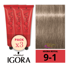 Schwarzkopf - Igora Royal Pack 3 9/1 Tintes Very Light Ash Blonde 60 ml