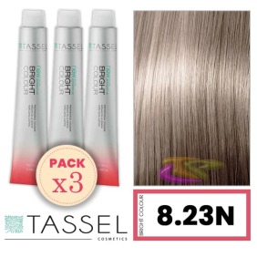 Tassel - Pack 3 Colorants COULEUR LUMINEUSE avec Argern Kerérina N 8.23N BLOND CLAIR BEIGE ASHINE 100 ml