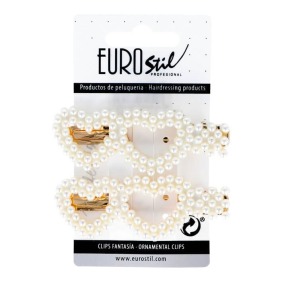 Eurostil - Pinces dorées avec coeurs et perles 2 unités (06936)