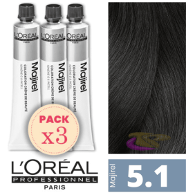 L`Oréal - Pack 3 Tintes MAJIREL 5.1 Castaño Claro Ceniza 50 ml