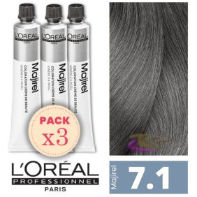 L`Oréal - Pack 3 Tintes MAJIREL 7.1 Rubio Ceniza 50 ml