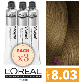 L`Oréal - Pack 3 Tintes MAJIREL 8.03 Rubio Claro Natural Dorado 50 ml