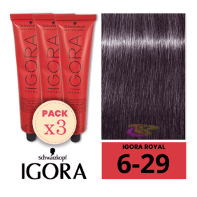 Schwarzkopf - Pack 3 Tintes Igora Royal 6/29 Rubio Oscuro Humo Violeta 60 ml