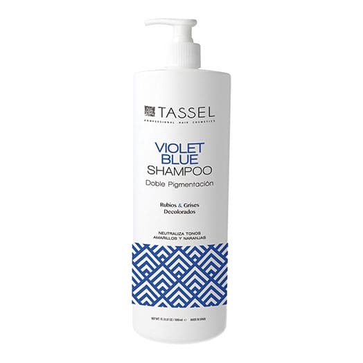 Tassel - Champú AZUL - VIOLETA (para quitar reflejos amarillos o anaranjados en cabellos rubios o blancos) con dosificador 1000 ml (07429)