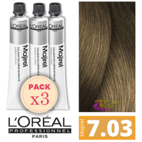 L`Oréal - Pack 3 Tintes MAJIREL 7.03 Rubio Natural Dorado 50 ml