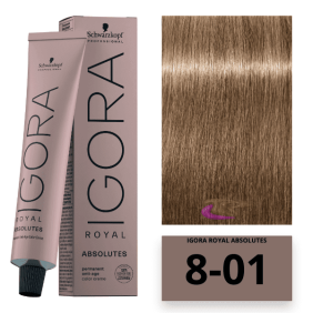 Schwarzkopf - Coloration Igora Royal Absolutes Age Blend 8/01 Blond Clair Naturel Cendre 60 ml 