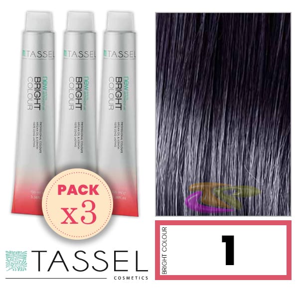 Tassel - Pack 3 Colorants de couleur brillante avec Arg ny kératine N 1 Noir 100 ml
