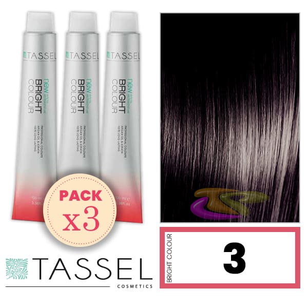 Tassel - Pack 3 Colorants couleur brillante avec Arg ny kératine N 3 O DARK RACE 100 ml