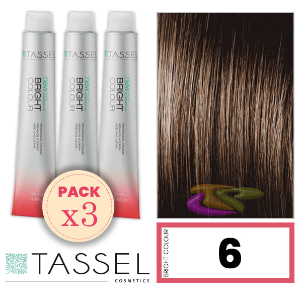 Tassel - Pack 3 Colorants couleur brillante avec Arg ny kératine N 6 chatain 100 ml