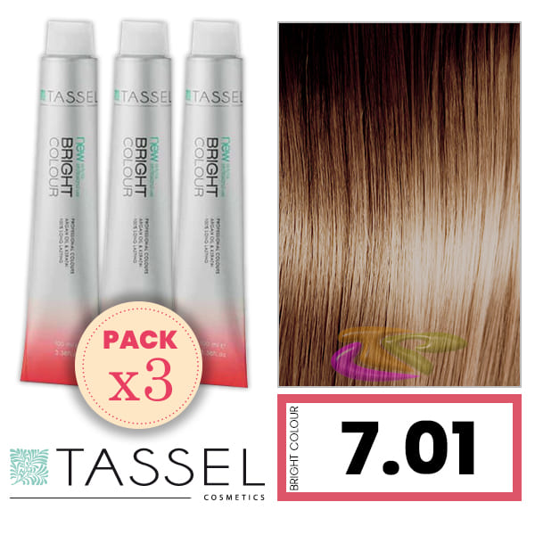 Tassel - Pack 3 Colorants de couleur brillante avec Arg ny BLOND kératine N 7,01 O 100 ml de milieu FR