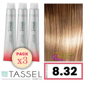 Tassel - Pack 3 Colorants couleur brillante avec Arg ny kératine N 8,32 lumière dorée BLOND BEIGE 100 ml