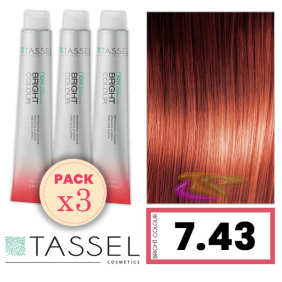 Tassel - Pack 3 Colorants couleur brillante avec Arg ny kératine N 7,43 BLOND MOYEN D'OR CUIVRE 100 ml