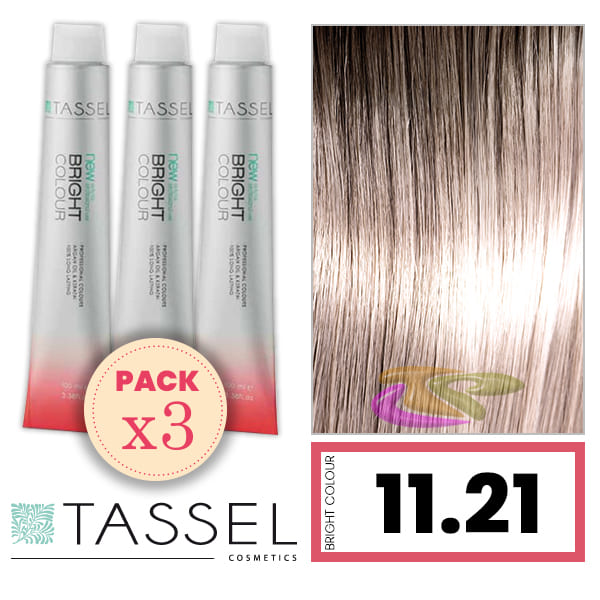 Tassel - Pack 3 Colorants couleur brillante avec Arg ny kératine N 11,21 ASH BLOND extraclear PEARL 100 ml