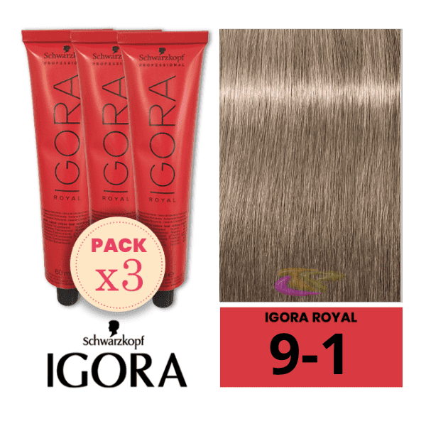 Schwarzkopf - Igora Royal Pack 3 9/1 Tintes Very Light Ash Blonde 60 ml