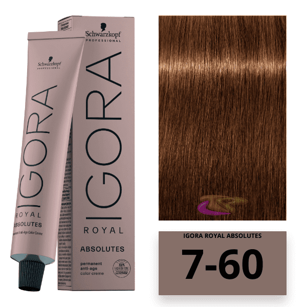 Schwarzkopf - Coloration Igora Royal Absolutes 7/60 Blond Moyen Marron Naturel 60 ml